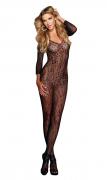 Netz-Bodystocking schwarz mit Leopardenmuster